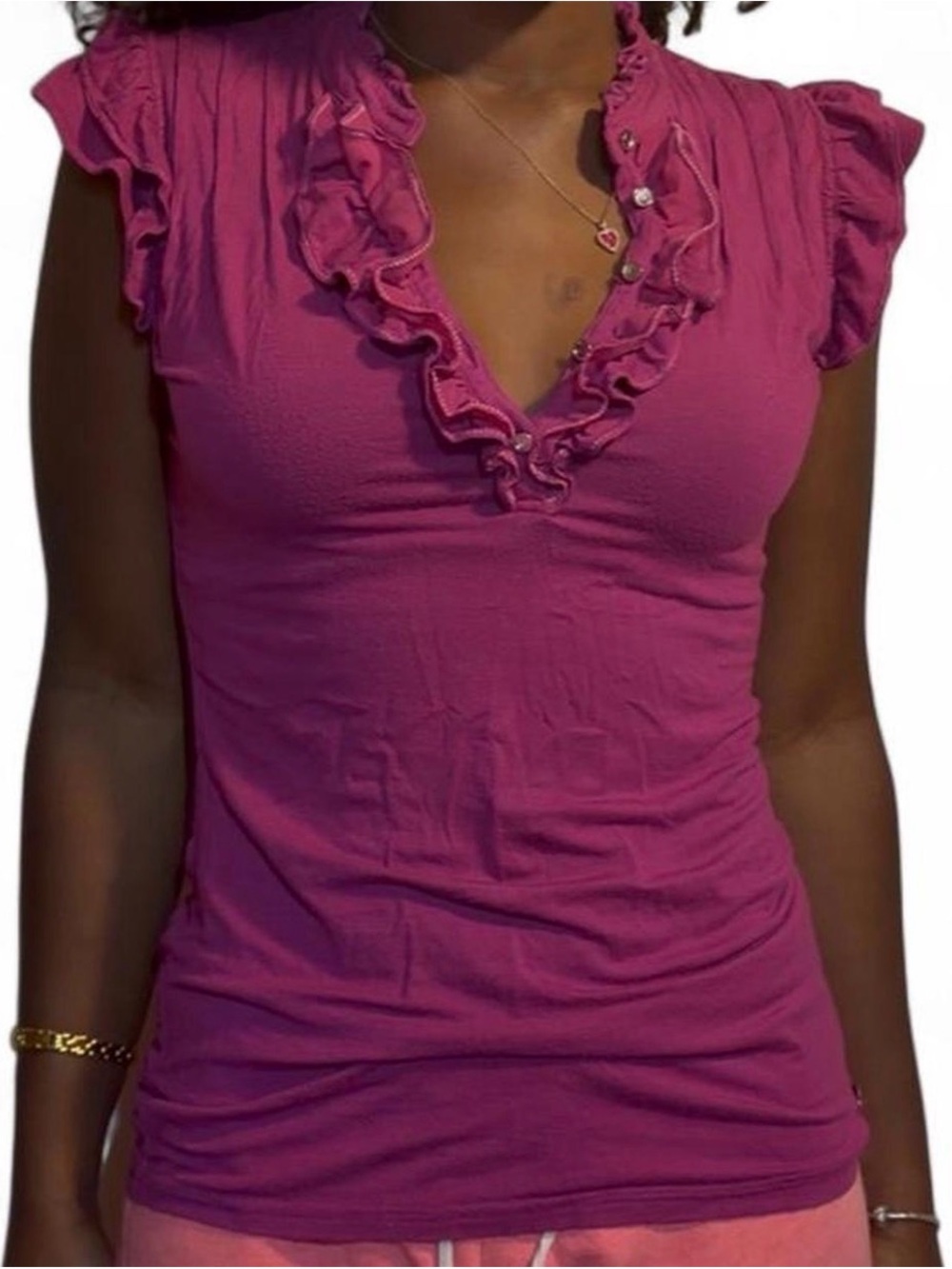 Candie's Fuchsia Ruffle V-Neck Tank